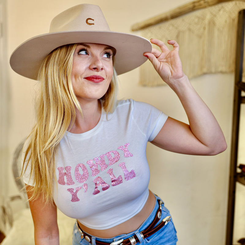 Howdy Y'all Glitter Crop Top